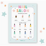 Menu board with nail polish colors and shapes for a fun Nail Salon Pretend Play Notepad