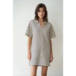 Nicole Collared V-Neck Casual Striped Mini Dress in stylish womens clothes