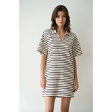 Nicole Collared V-Neck Casual Striped Mini Dress in stylish womens clothes