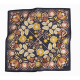 Floral Silk Scarf 22x22 inches designed with yellow flowers and navy accents