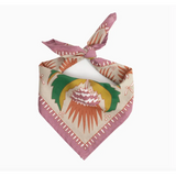 Martha Bandana features a stylish pink-bordered design with polished prints in vibrant colors