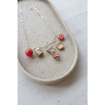 Gold chain necklace with colorful handmade clay charms, perfect seaside charm necklace