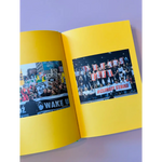 Open yellow journal featuring protest photos from Greta Thunberg’s speeches made