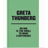 Green book cover with a quote from Greta Thunberg about making a difference