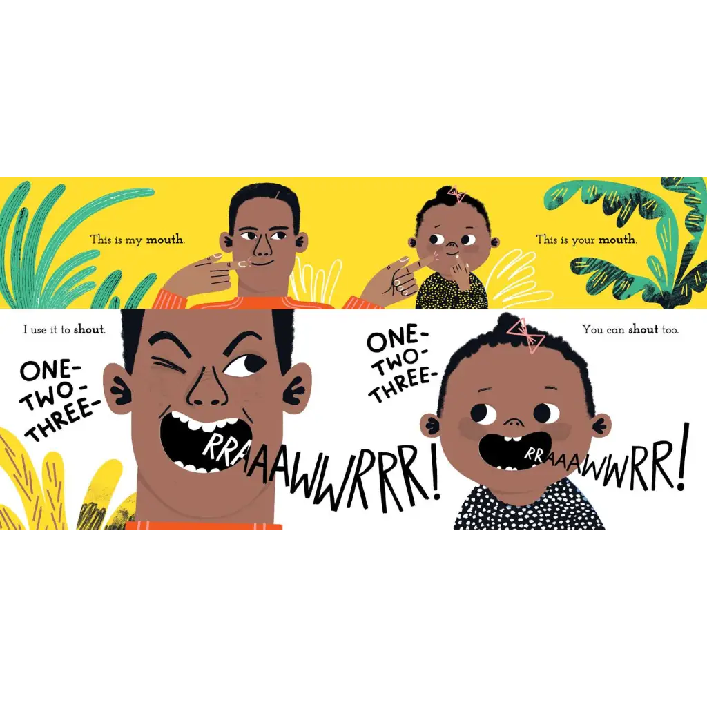 Expressive black and white cartoon mouth from Nose, Toes, and Tummy Book by Sally Nicholls, polished prints