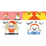 Red beard man face mask with white text on Nose, Toes, and Tummy Book by Sally Nicholls, polished prints