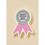Colorful ribbon-shaped sticker with older sister god complex design for god complex award