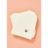 Stack of stylish womens clothes cocktail napkins with green olive polished prints