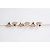 Michelle Starbuck gold fan earrings with black green beads
