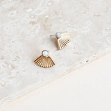 Gold fan-shaped Michelle Starbuck earrings with opal stones