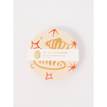 Stylish womens clothes coaster set with polished prints of croissants and baguettes