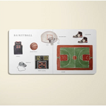 Open big book of sports with basketball gear illustrations for speech therapists