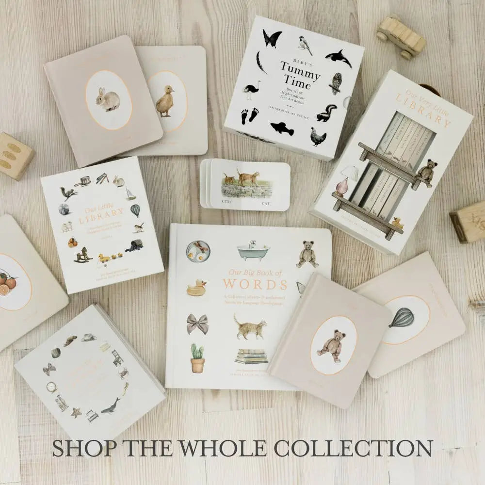 Collection of baby mini board books and flashcards from Our Very Little Library Set