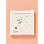Cream-colored Out of Office cocktail napkins with stylish polished prints and green stars