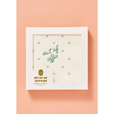 Cream-colored Out of Office cocktail napkins with stylish polished prints and green stars