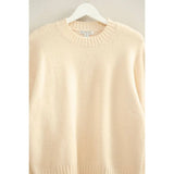 Cream cashmere oversized drop shoulder sweater with ribbed neckline