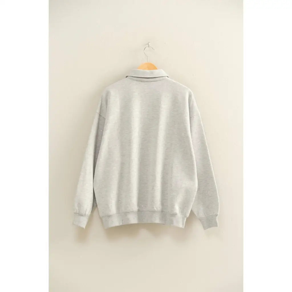 Light gray fleece crewneck pullover in stylish womens clothes for moms
