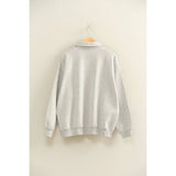 Light gray fleece crewneck pullover in stylish womens clothes for moms