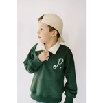 Green Kids Embroidered Polo Pullover with White Collar and P Detail for Style