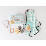 Mint green and white apron with accessories for the Pasta Shop Play Kit fun