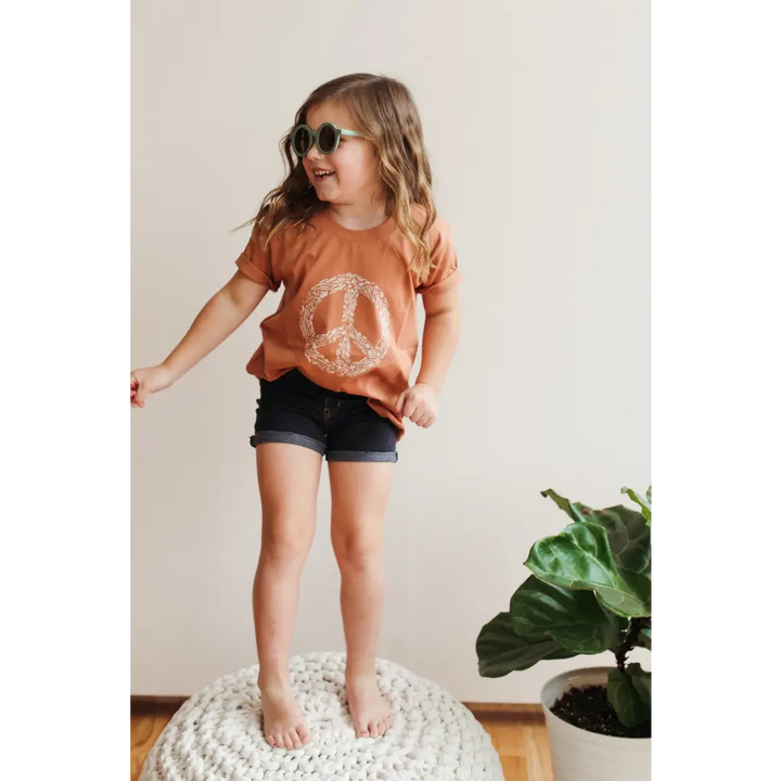 Peace Floral Kid’s Illustrated T-Shirt - Polished Prints