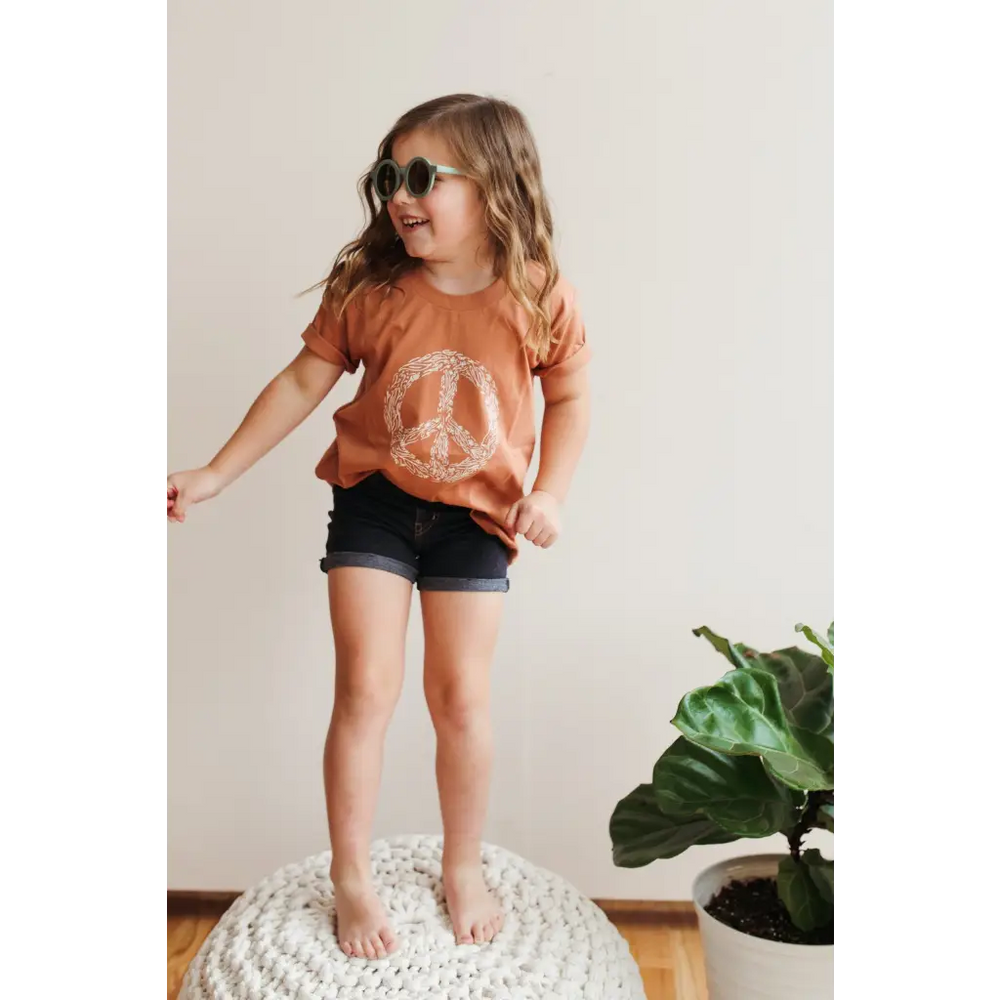 Peace Floral Kid’s Illustrated T-Shirt - Polished Prints