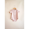 Pink Peace Floral Onesie in Organic Cotton hanging on a wooden hanger, perfect for babies