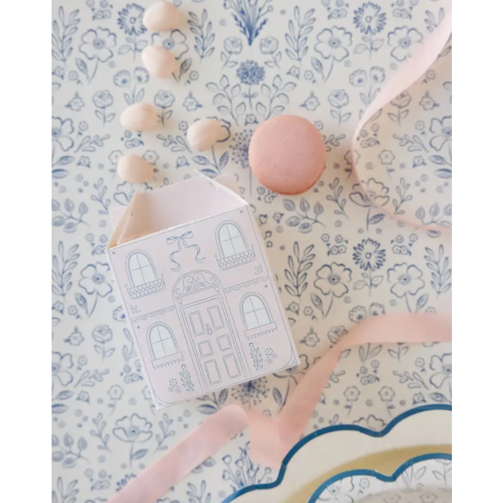 Cute Pink Paper Dollhouse with Pembroke Floral Paper Table Runner for stylish decor