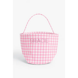 Pink and white gingham fabric basket with handle for stylish womens clothes or clothes for moms