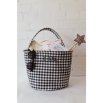 Black and white gingham tote bag with handle, perfect for stylish womens clothes or moms
