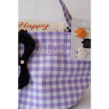 Purple and white gingham tote bag with embroidered name from Boo Baskets for stylish womens clothes