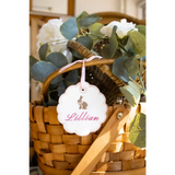 Personalized embroidered Easter basket name tag with bunny and Lillian