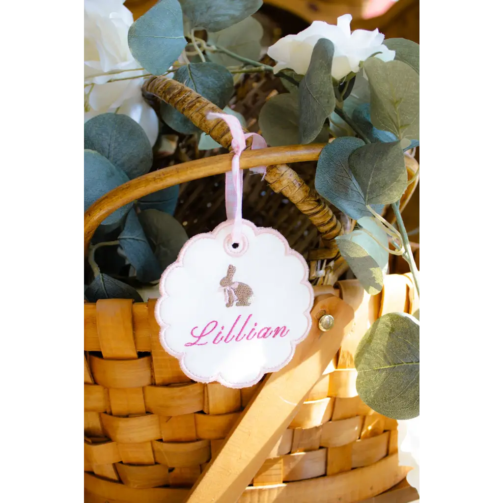 Personalized embroidered Easter bunny name tag Lillian