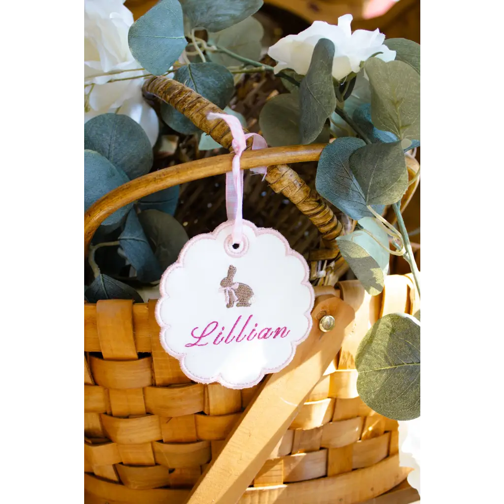Personalized embroidered Easter bunny name tag Lillian