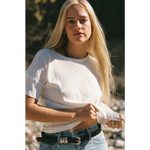 Petit pointelle organic cotton tee with relaxed fit and rolled sleeves