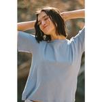 Petit pointelle organic cotton tee in soft light blue with neckline ruching