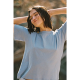 Petit pointelle organic cotton tee in soft light blue with neckline ruching