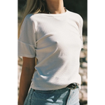 Petit pointelle organic cotton tee with rolled sleeves and round neck