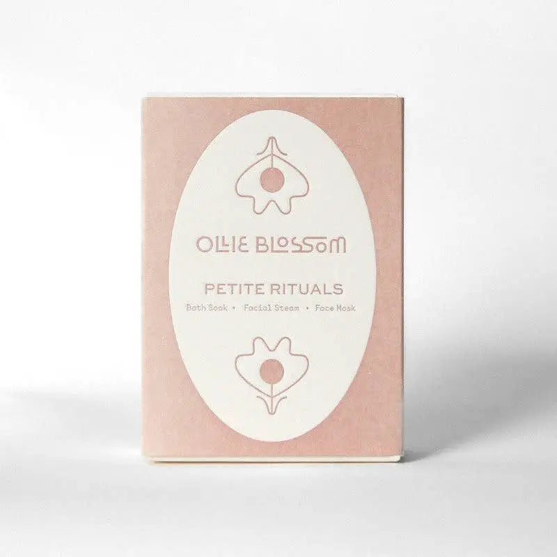 Rose gold Petite Rituals box with floral design on blush background