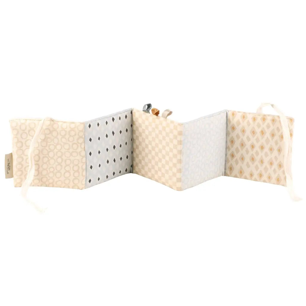 Soft book for babies with colorful fabric panels and sensory tags from Pets Soft Book