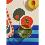 Colorful fruit and vegetable-themed coasters with polished prints, perfect for stylish moms