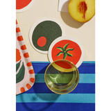 Colorful fruit and vegetable-themed coasters with polished prints, perfect for stylish moms