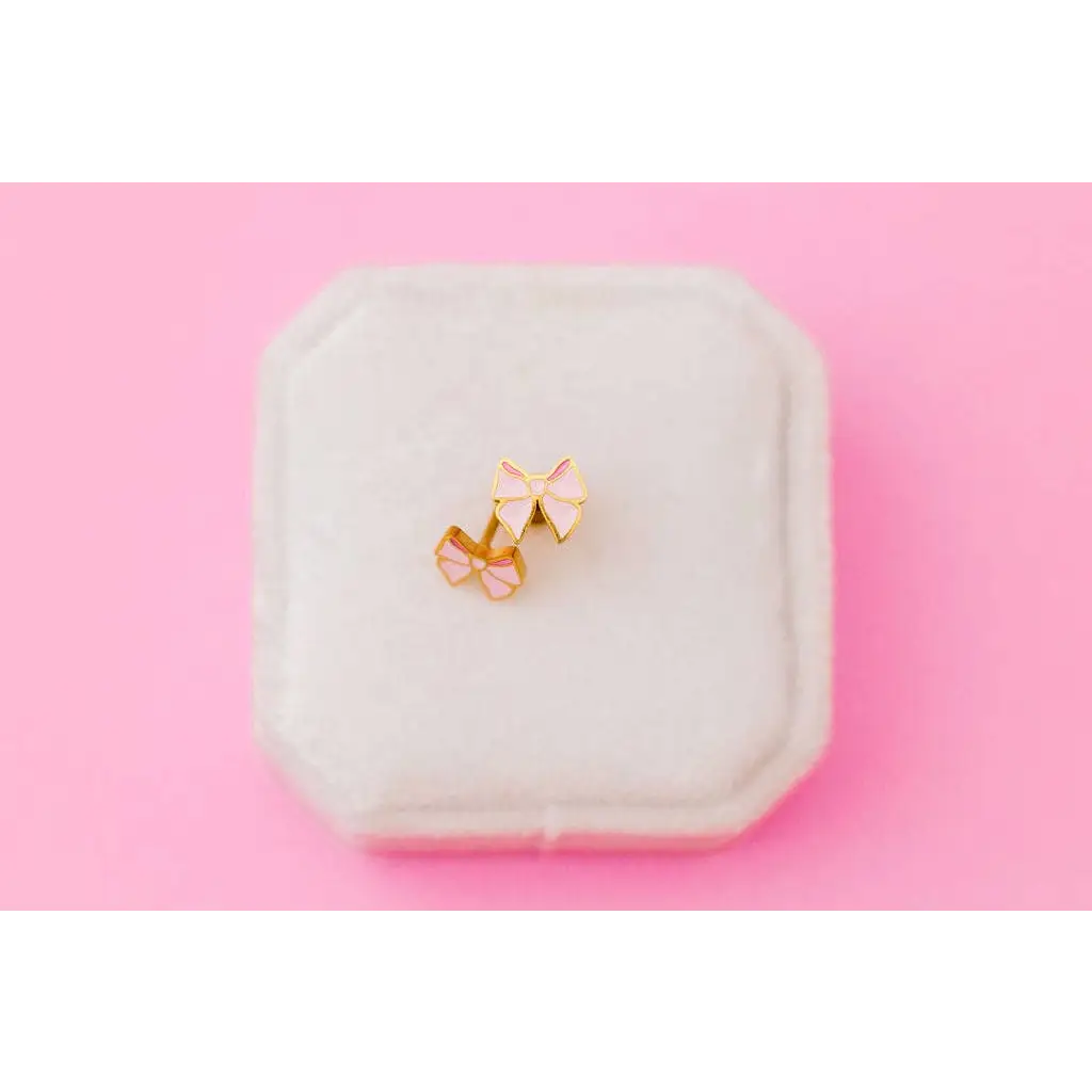 Gold pink butterfly stud earrings in white box, stylish womens clothes