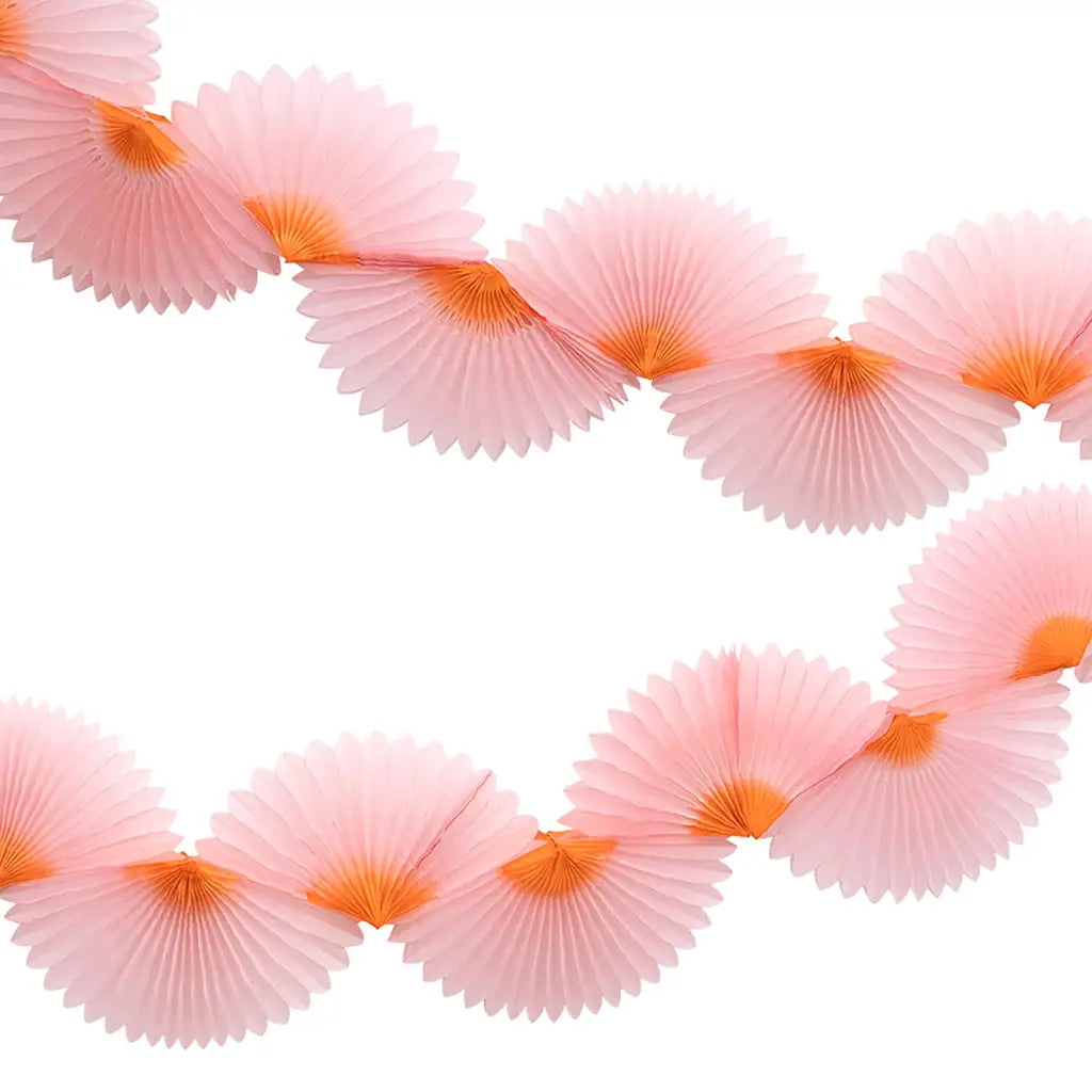 Pink Honeycomb Fan Garland with orange-edged tissue paper for festive parties