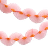 Pink Honeycomb Fan Garland with orange-edged tissue paper for festive parties