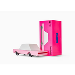 Cute pink sedan toy car in solid beech wood with a matching pink box for fun playtime