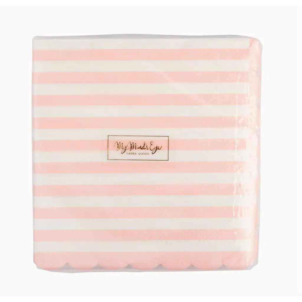 Pink Striped Scalloped Cocktail Napkins in a fun striped design for any party
