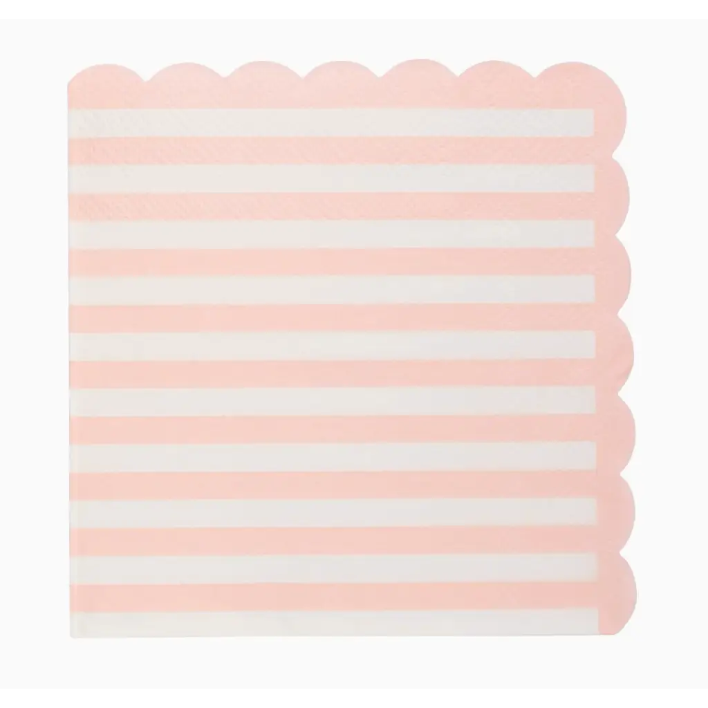 Pink and white striped scalloped napkin perfect for stylish cocktail napkins