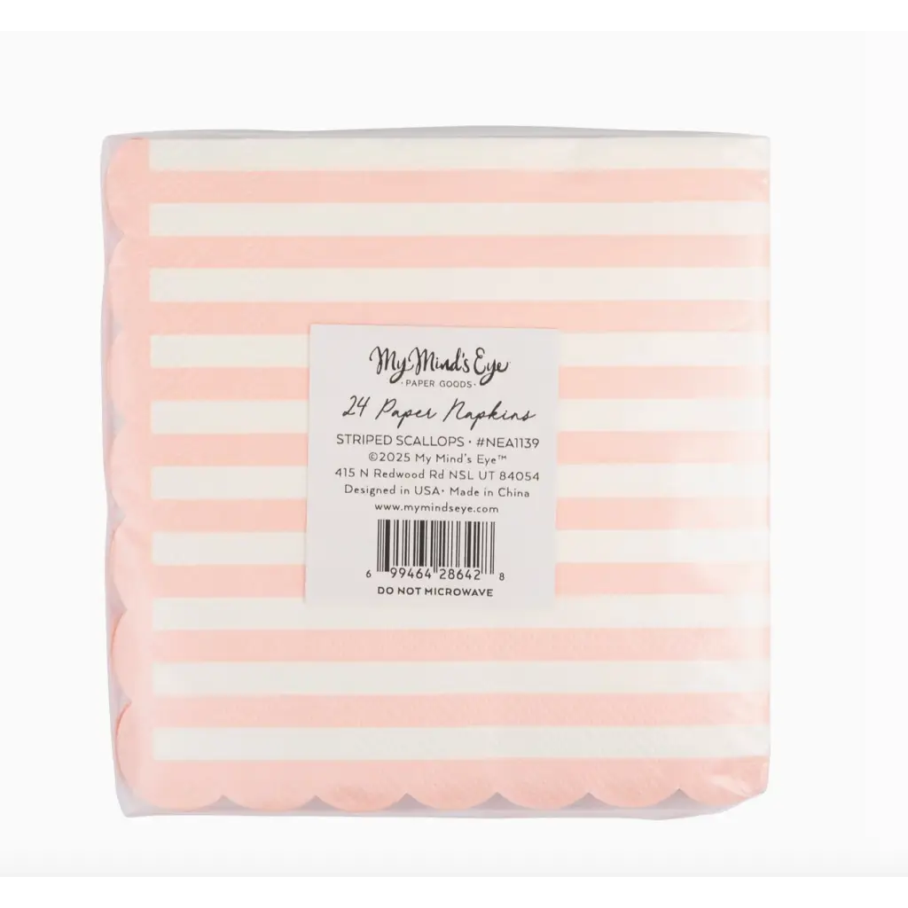Pack of Pink Striped Scalloped Cocktail Napkins for stylish party vibes