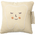 Cream-colored embroidered tooth fairy pillow with face perfect for your tooth fairy needs